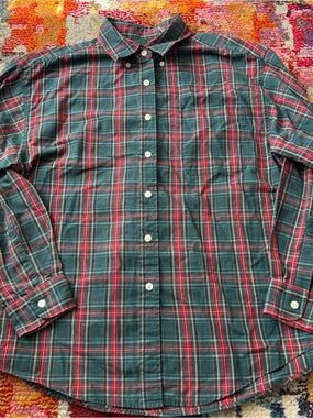 Vintage 90s Red & Green Plaid Button Down Shirt - Medium